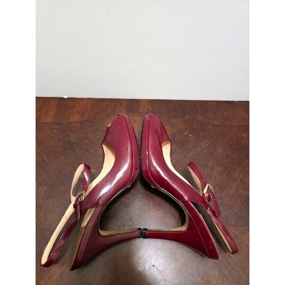 Cole Haan Burgundy Patent Leather Peep Toe Slingback Heels Adjustable Strap Wome - Picture 7 of 12